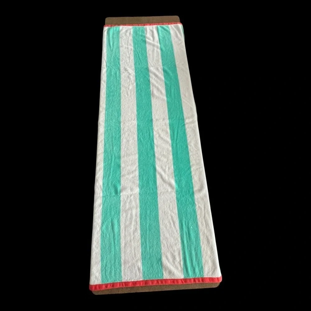 St Tropez West Beach Towel Unisex OS Teal White Striped Very Good Cabana‎ Cotton